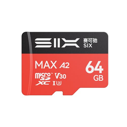 SIX M200 64GB Micro SD Card Read Up to 190MB/s for 4K UHD Continuous Recording - A2, U3, V30 microSDXC Memory Card 64GB with Adapter for Action Cameras, Drones, Gaming Consoles, Dash Cams, Phones - size: 64GB