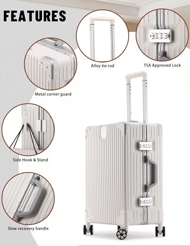 20" Hard Shell Carry-On Luggage Zipperless Suitcase, White | Aluminum Frame, Lightweight, PC Hardshell, TSA Lock, 360° Spinner Wheels, Airline Approved Carryon - color: White