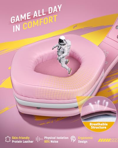 Tatybo Wireless Gaming Headset with Mic, 7.1 Sound 50mm Driver, White Pink | 3-mode 2.4G/BT 5.3/USB-C; 30H battery; low latency for PS5/PS4/PC/Switch/Laptop/Mobile - color: White Pink