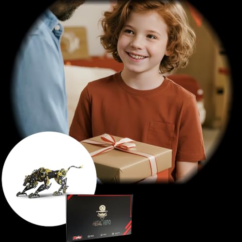 3-D Metal Cheetah Model Building Kit for Adults: Steampunk Leopard Challenge - 3-D Puzzle Jigsaw, DIY Mechanical Engineering Toy, Unique Gifts for Men & Women (Golden) - color: Golden