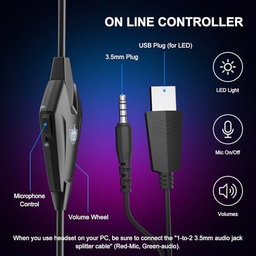 PHOINIKAS PS4 Gaming Headset for PC, Switch, PS5 Headset with 7.1 Stereo Sound, Gaming Headphones with Noise Cancelling Mic, LED Light, Over Ear Headset for Laptop, Mobile (Violet)