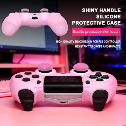 Pink Glitter Anti-Slip Protective Silicone Cover Skin Grips Compatible with PS4/Slim/Pro Controller,8 PCS Glitter Thumb Grips Caps and 2 Grips Caps. (Glitter Pink) - color: Glitter Pink
