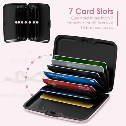 Credit Card Holder Pink, RFID Wallet Women Pocket Small Card Holder, You Are Pretty Travel Business Card Case Metal RFID Blocking Card Organizer for Women Men - color: Pink Bow You Are Pretty