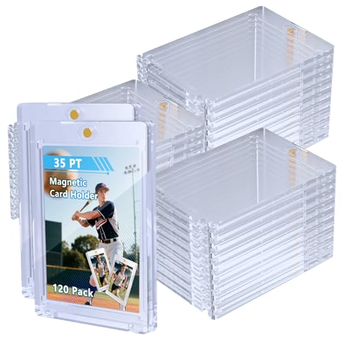 120ct Magnetic Card Holder, 35pt One Card Touch Holder for Trading Cards,Baseball Card Protectors Hard Plastic, Display Case for Collectible Cards Sport Cards Game Cards Top Loads for Cards Sleeves