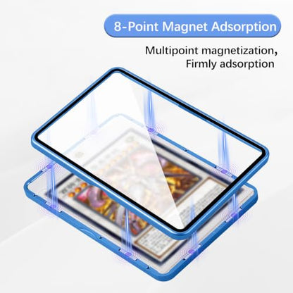 Card Case, 8-Point Magnetic Lock, Premium Aluminum Alloy Protector with 35pt One Touch Card Holder, Personalized Card Sleves Fits Trading Cards, Sports Cards, Game Cards, Collectible Cards (Blue) - color: Blue, style: Card Case