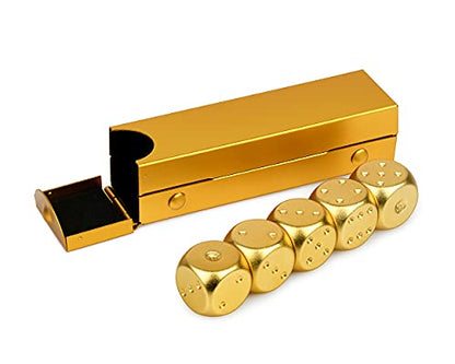 DS.DISTINCTIVE STYLE Aluminum Alloy Dice 5 Pieces 16mm Portable Metal Dices with Case 6 Sided Dice for Party Game - color: Gold, style: Rectangle