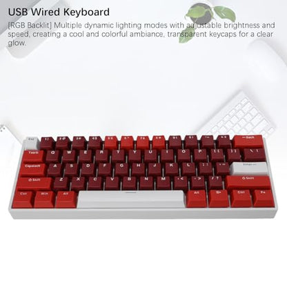 FILFEEL Ergonomic 61 Key Mechanical Keyboard Hot Swappable Blue Switch RGB Backlit Compact 60 Percent USB Wired Gaming Office Typing Portable Minimalist Desk Setup for Gamers Programmers