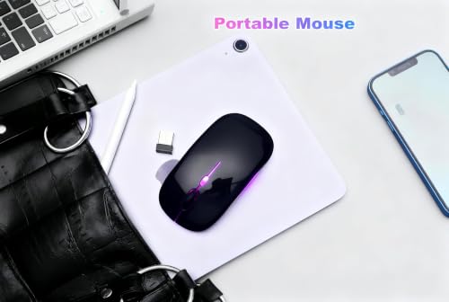 Wireless Bluetooth Mouse, Rechargeable Computer Mouse, Matte Black | Dual Mode - BT5.2 & 2.4G,Long Lasting,Silent RGB LED Mice,Slim Portable Mouse for Laptop,PC,Tablet,MacBook,iPad,Apple Devices - color: Matte Black