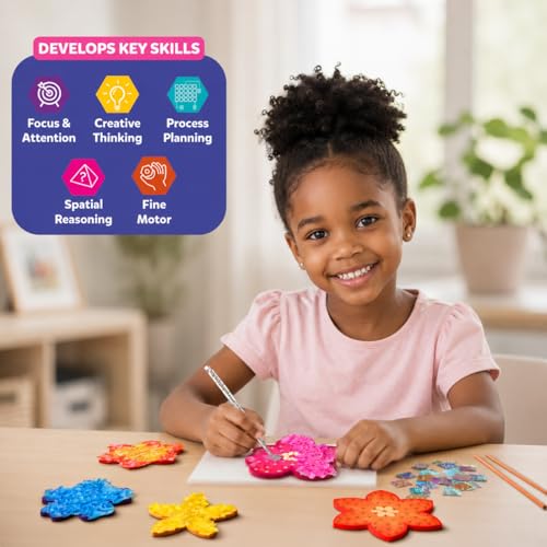 Skillmatics Poke-in Art – Flower Bouquet, Mess-Free Wood Craft Kit | Colorful Creative Play for Girls and Boys Ages 4, 5, 6, 7, 8, 9, Fine Motor Skills, Screen-Free Fun, Personalized DIY Gifts - style: 2. Flower Bouquet