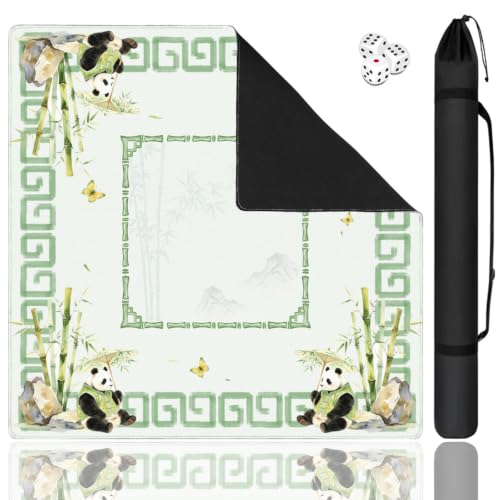 Green Chinoiserie Mahjong Mat for Table, 31.5 * 31.5in Anti Slip Mahjong Mats Table Cover, Noise Reduction, Neoprene Mah Jongg Mat, Mahjong Set Gift for Poker Board Tile Games Table Mats, Panda - color: Panda