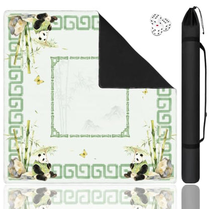 Green Chinoiserie Mahjong Mat for Table, 31.5 * 31.5in Anti Slip Mahjong Mats Table Cover, Noise Reduction, Neoprene Mah Jongg Mat, Mahjong Set Gift for Poker Board Tile Games Table Mats, Panda - color: Panda