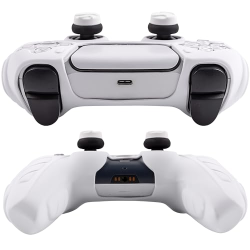 Ergonomic Soft Grip Skin Compatible PS5 Controller Cover, Anti-Slip Silicone with 6 Thumb Grips Accessories Set for PlayStation 5 (Clear Gray) - color: White