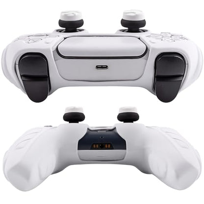 Ergonomic Soft Grip Skin Compatible PS5 Controller Cover, Anti-Slip Silicone with 6 Thumb Grips Accessories Set for PlayStation 5 (Clear Gray) - color: White