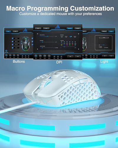 SOLAKAKA SM900 Gaming Mouse Wired with RGB,Adjustable 12800 DPI Wired Gaming Mouse with Side Buttons,Computer Mouse for Laptop/PC,White - color: white