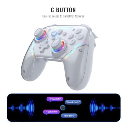 JDDWIN Wireless Pro Controller for Switch 2 with 9-Axis Motion Sensing,C Button,Hall Effect Joysticks, Wake-up/ RGB Light/FunctionTurbo/Marco/Programmable/Dual Vibration,3.5mm Audio Jack Gamepad forSwitch/Lite/OLED/PC (White)
