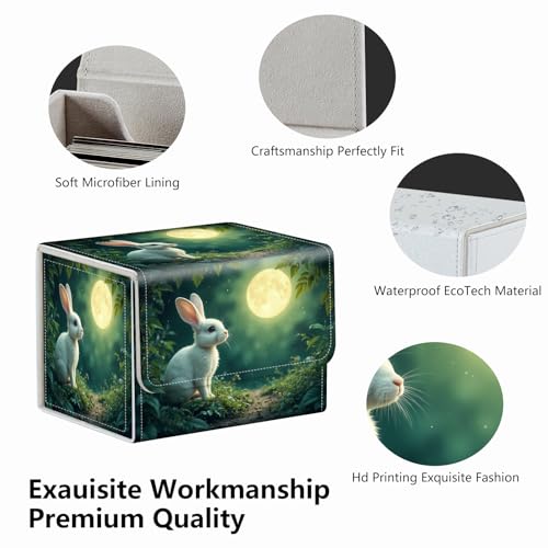 Strong Magnet for TCG MTG Commander Deck Box Playing Card Case Magic Deck Box Creative Pattern Trading Card Storage Box for Collectible Games, Golden Moon Cute White Rabbit - color: Golden Moon Cute White Rabbit