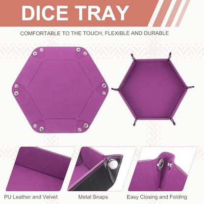 Dice Tray 10" PU Leather Velvet Folding Hexagon Dice Rolling Tray Holder Storage Box Perfect for RPG DND Table Games & Entryway & Nightstand Organizer (Pink Purple, 2pcs) - color: Pink Purple