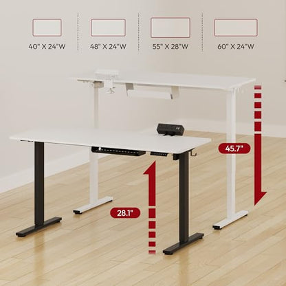 SANODESK Electric Standing Desk with Desk Clamp Power Strip 48"x 24" Whole-Piece Desktop Height Adjustable Stand Up with Cable Management Sit Stand Home Office Desk Black Frame/White Top - color: Black Frame+white Top, size: 48"x24"
