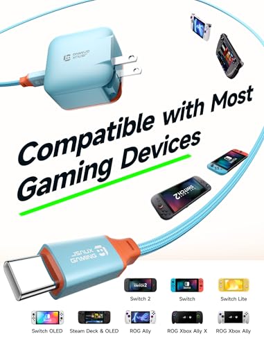 JSAUX 65W GaN USB C Charger for Switch 2, EU/UK Plug, 6.6FT Cable, Blue | Powers in TV Mode, GaN PD Fast Charge for ROG Xbox Ally, Steam Deck, ROG Ally, iPhone 17, Galaxy, Tablet & Laptop - color: Blue&Orange
