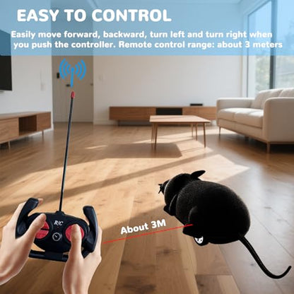 Remote Control Rat Mouse Cat Toy Realistic RC Fake Rat Mouse Toy Flocking Wireless Funny Chasing Electronic Interactive Cat Toys Prank Joke Scary Trick Rats for Cats Dogs Novelty (Black) - color: Black