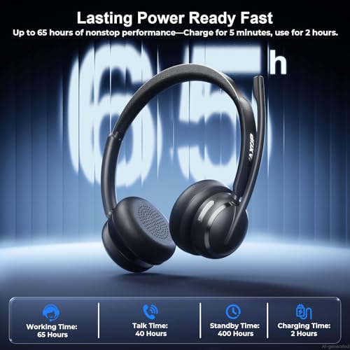 Wireless Headset with Mic for Work, USB A/C Dongle, Bluetooth 6.0 Headset with AI Noise Cancelling Microphone, Wireless Headphones with Mic Mute & 65H, Wireless Headset for PC/Computer/Laptop/Teams