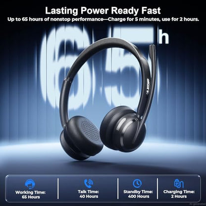 Wireless Headset with Mic for Work, USB A/C Dongle, Bluetooth 6.0 Headset with AI Noise Cancelling Microphone, Wireless Headphones with Mic Mute & 65H, Wireless Headset for PC/Computer/Laptop/Teams