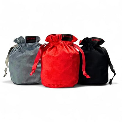 Velvet Drawstring Dice Bag - Set of Three Colors - Dungeons and Dragons Fabric/Standing Cotton Fabric Dice Bags/D&D Dice Pouch/Small Pouch/Velvet Jewelry Bag (Red, Black, Grey) - color: Red, Black, Grey