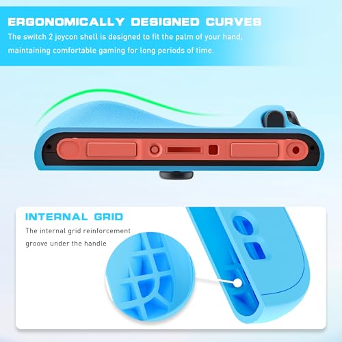 PAWDIARY Switch 2 2025 Silicone Grip Controller Case, Frosted Switch 2 Protective Cover Comfort Handle and 2 Thump Caps, [2 Pieces] Anti-Scratch Softshell Skin - Blue&Green - color: Blue-Green