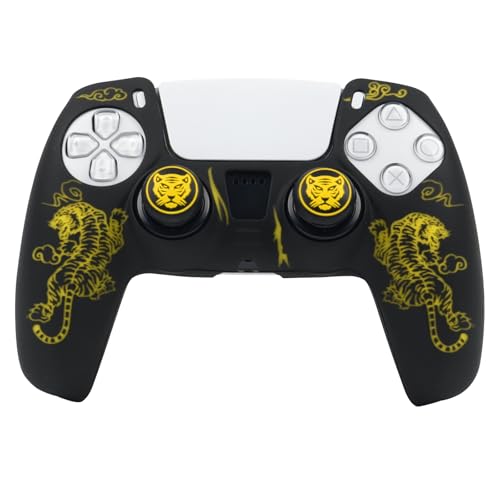 Tiger Controller Skin Cover Compatible with PS5/Playstation 5 Controller, RALAN Protector Case Customised Thumb Grip - color: Tiger Yellow