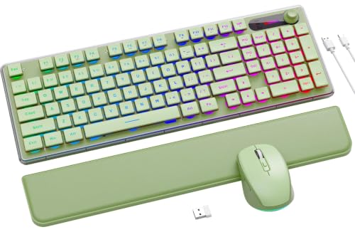 Wireless Keyboard and Mouse Combo - 9 Backlit Effects, Wrist Rest, Double-Shot Keycaps, Metal Panel, Long-Lasting Rechargeable, 2.4G Keyboard Mouse Set for Windows Mac PC Laptop – Sablute (Green) - color: Green
