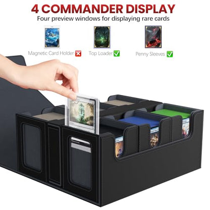 Gomyrod Card Deck Box with 4 Commander Display & Dice Tray (Black & Grey) | 7 In 1 MTG Commander Deck Box, Fits 240+ Toploader Cards, Removable Deck Case, Compatible for Magic/TCG/Sports/Baseball Cards - color: Black & Grey