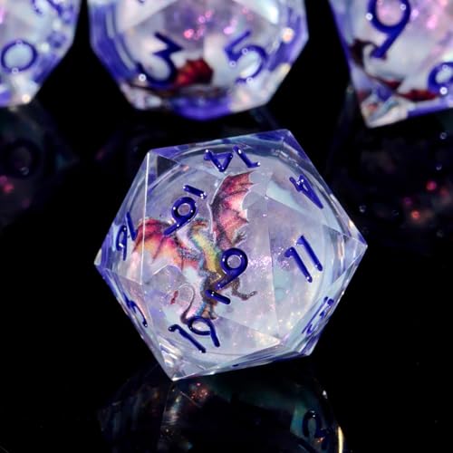Dragon Pattern Polyhedral Dice Set, 7-Piece Clear Resin with Blue Numbers, D20 D12 D10 D8 D6 D4 D%, Fantasy Theme for Dungeons D and D RPGs, MTG, Pathfinder and Board Games - color: Resin Dragon-deep Blue