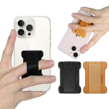 Universal Phone Grip for Smartphones - Phone Holder for Hand for Back of Phone - Wireless Charging Compatible - 2Pack (Black Brown) - color: Black Brown