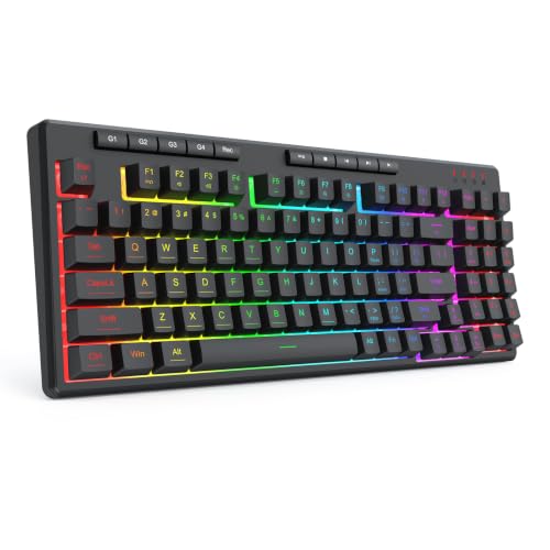 Redragon K517 Pro Wired Gaming Keyboard, RGB Backlit, Mechanical Feel 94 Keys Computer Keyboard with 4 Macro Keys, Number Pad, Anti-Ghosting, 4000mAh Battery for Win/MAC, PS4/5, Xbox - color: Black-D