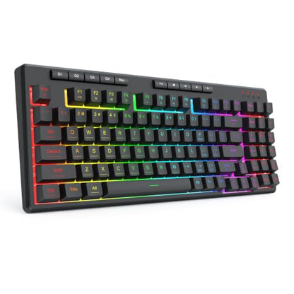 Redragon K517 Pro Wired Gaming Keyboard, RGB Backlit, Mechanical Feel 94 Keys Computer Keyboard with 4 Macro Keys, Number Pad, Anti-Ghosting, 4000mAh Battery for Win/MAC, PS4/5, Xbox - color: Black-D