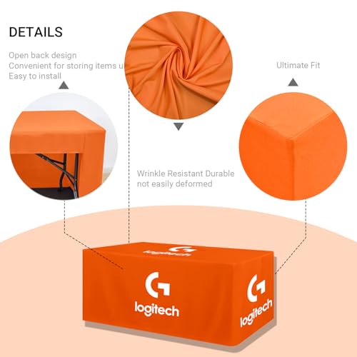Custom Table Cloth with Business Logo 4/5/6/8/10 FT Table, Personalized Fitted Table Cover for Business Tradeshow Events Anniversary Birthday Wedding (4FT Open Back) - size: 108" x 63" (4FT Open Back)