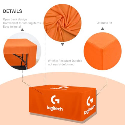 Custom Table Cloth with Business Logo 4/5/6/8/10 FT Table, Personalized Fitted Table Cover for Business Tradeshow Events Anniversary Birthday Wedding (4FT Open Back) - size: 108" x 63" (4FT Open Back)