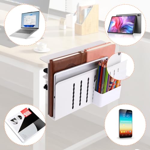 Desk Side Storage, Under Desk Laptop Mount, Table Side Hanging File Organizer, No Drill Clamp On Cable Management Tray, Laptop Holder with Magnetic Pen Holder for Office and Home - size: 1Tier-W