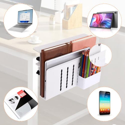 Desk Side Storage, Under Desk Laptop Mount, Table Side Hanging File Organizer, No Drill Clamp On Cable Management Tray, Laptop Holder with Magnetic Pen Holder for Office and Home - size: 1Tier-W