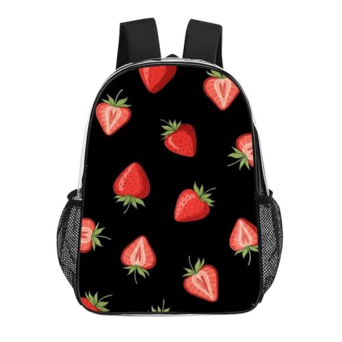 Large Clear Stadium Backpack Mesh Side Pockets Zipper Compartments | Stadium Approved, Strawberry Red Black, PVC See Through Bag, for Sand Water Towels - color: Pattern (334)