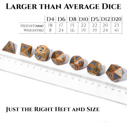Metal Dice for DND - Ancient Cracked Pharaoh Ruins - Gold Blue Cracks | Beautiful 7pc Polyhedral Dice Set, Smooth Rolling, Role Playing Games (RPG), Compatible with D&D, for Dungeons and Dragons - color: Gold and Blue Cracks