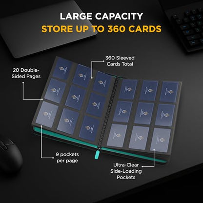 Card Guardian - 9 Pocket Premium Binder with Zipper for 360 Cards Trading Card Games TCG (Teal) - Side Loaded Pockets - Compatible Yugioh Cards MTG Binder Sports Card Binder | Holds 360 Cards, Side Loading, For TCG & Football, Premium Card Collection - co