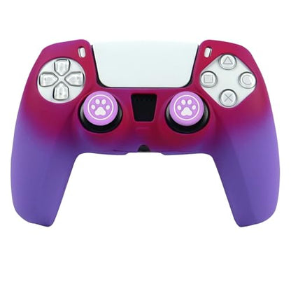 RALAN Purple Red Controller Skin Silicone for PS5, Non-Slip Grip Cover Protector Compatible with PlayStation 5 Controllers with 2 Thumb Grip Caps - color: Purple Red