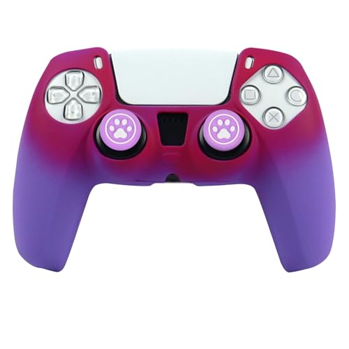 RALAN Purple Red Controller Skin Silicone for PS5, Non-Slip Grip Cover Protector Compatible with PlayStation 5 Controllers with 2 Thumb Grip Caps - color: Purple Red