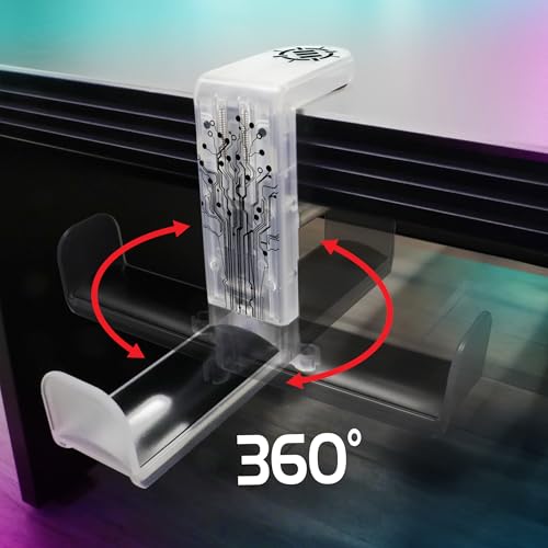 ENHANCE Voltaic 2 PC Gaming Headphone Holder - Desk Headphone Hanger Esports Headset Holder with Adjustable 360 Rotation, Under Desk Hook Clamp, Universal Fit - Built in Cable Clip Organizer - Clear - color: Clear