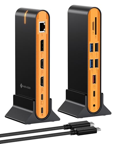 NOVOO Laptop Docking Station Dual Monitor, 15 in 1 Triple Display, 8K@30Hz DP, Dual 4K@60Hz HDMI, 10Gbps USB-A/C, SD/TF, 1Gbps Ethernet, Dual Monitor Adapter Dock for MacBook, Windows Laptops - style: 15-in-1