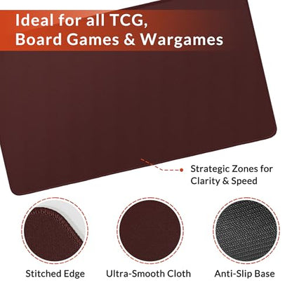 FROGIGO Solid Color TCG Playmat with Carry Bag, 24 x 14 in, 3mm Thick Stitched-Edge Card Game Mat, Non-Slip Rubber Base, No-Logo Play Mat for Trading Card & Tabletop Games - Crimson Red - color: Crimson Red