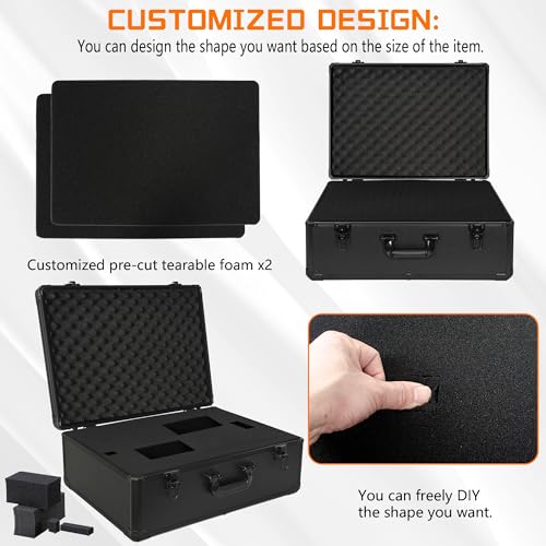 23 Inch Aluminum Carrying Case 23 X 16.5 X 8.6 Inch Ideal for Microphone & Camera Gear Transportation, DJ Mixer Case with Customizable Pre-Diced Foam, Black - size: Inner：22.5''X 16''X 8.3''
