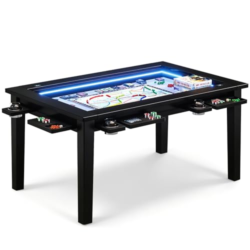 Board Game Table with Adjustable Led Lights Gaming Table with Removable Top | 53.7in x 30.7in Play Area Dining/Gaming Table with Charge Station, Play Mat, 6 Cup Holders & Trays (Black)