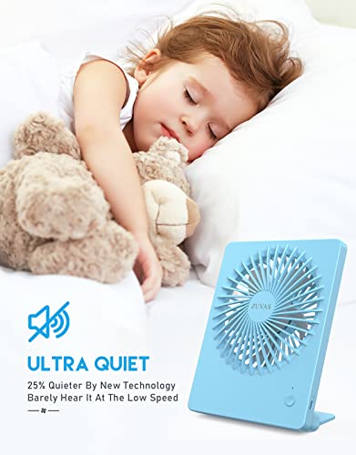 Zuvas Desk Fan Small Rechargeable Battery Table Fans for travel Ultra Quiet | 180° Tilt Folding, LED Dislay, Portable Fan Slim Design, 3 Speed Adjustable, for Office Bedroom Desktop, Cruise Essentials - color: Blue